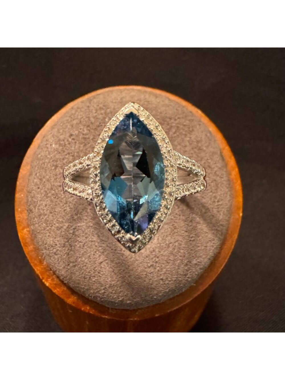 Sterling Silver 925 Marquise Topaz & Cubic Zirconia Statement Ring Size 10